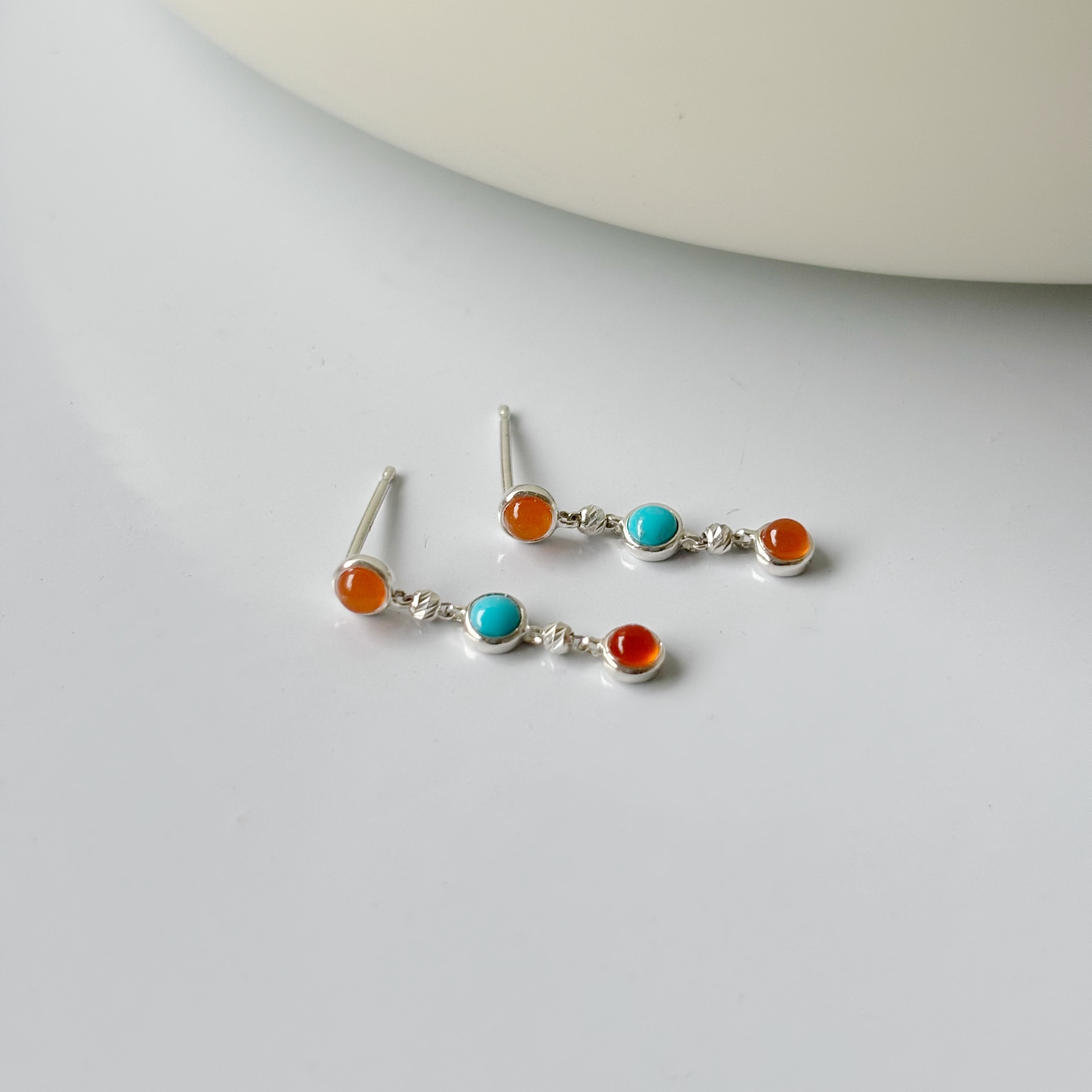 光面小圓橘瑪瑙土耳其石cutting ball耳環