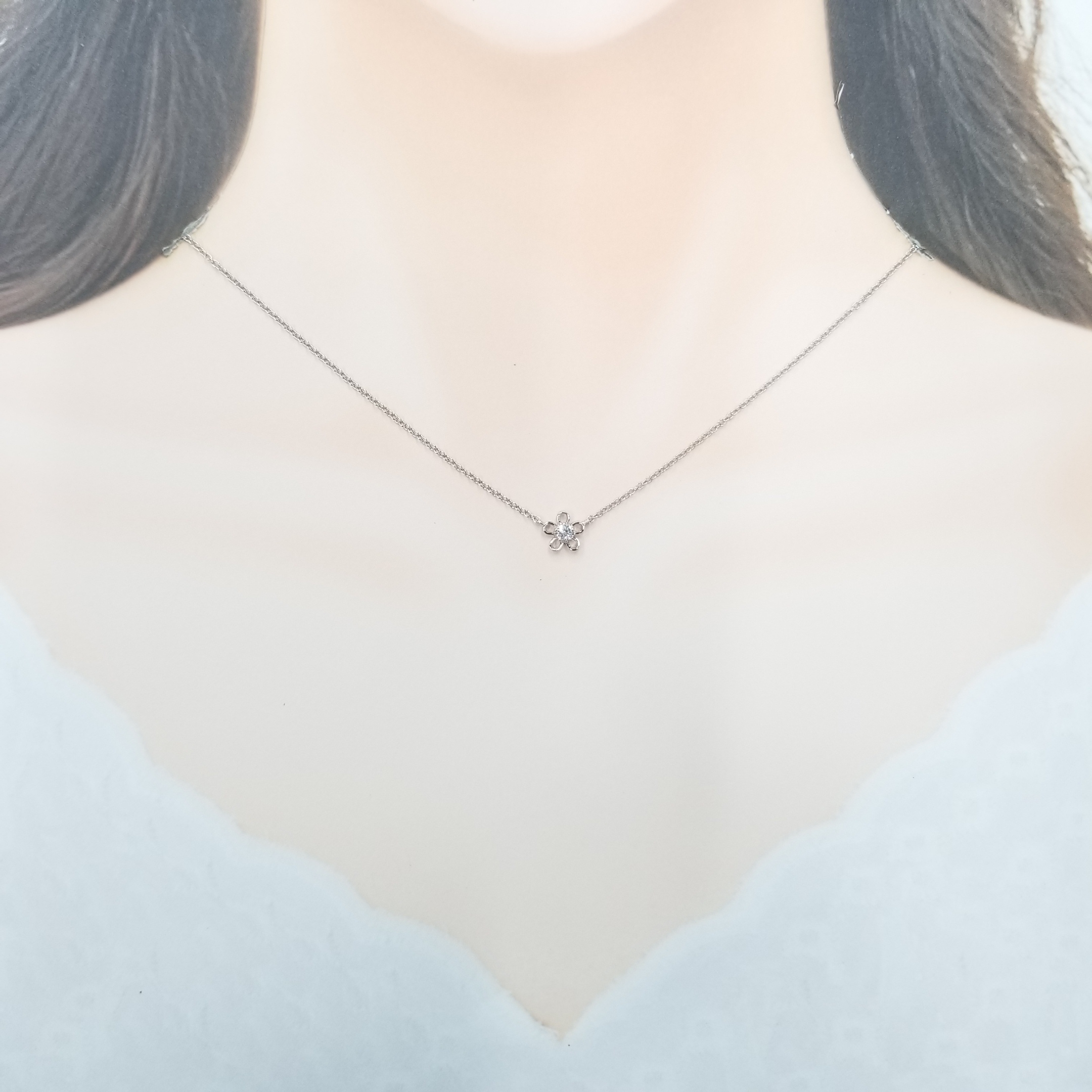 全新18K白金【單粒8份鑽石】頸鍊