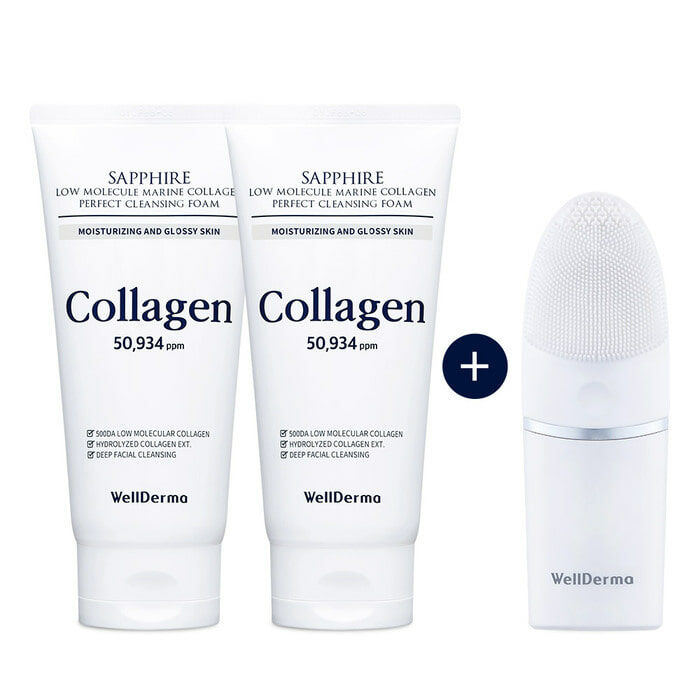 Wellderma 夢蝸藍寶石膠原蛋白潔面乳2件套 SAPPHIRE LOW MOLECULE MARINE COLLAGEN CLEANSING DUO (150g*2ea+潔面儀）
