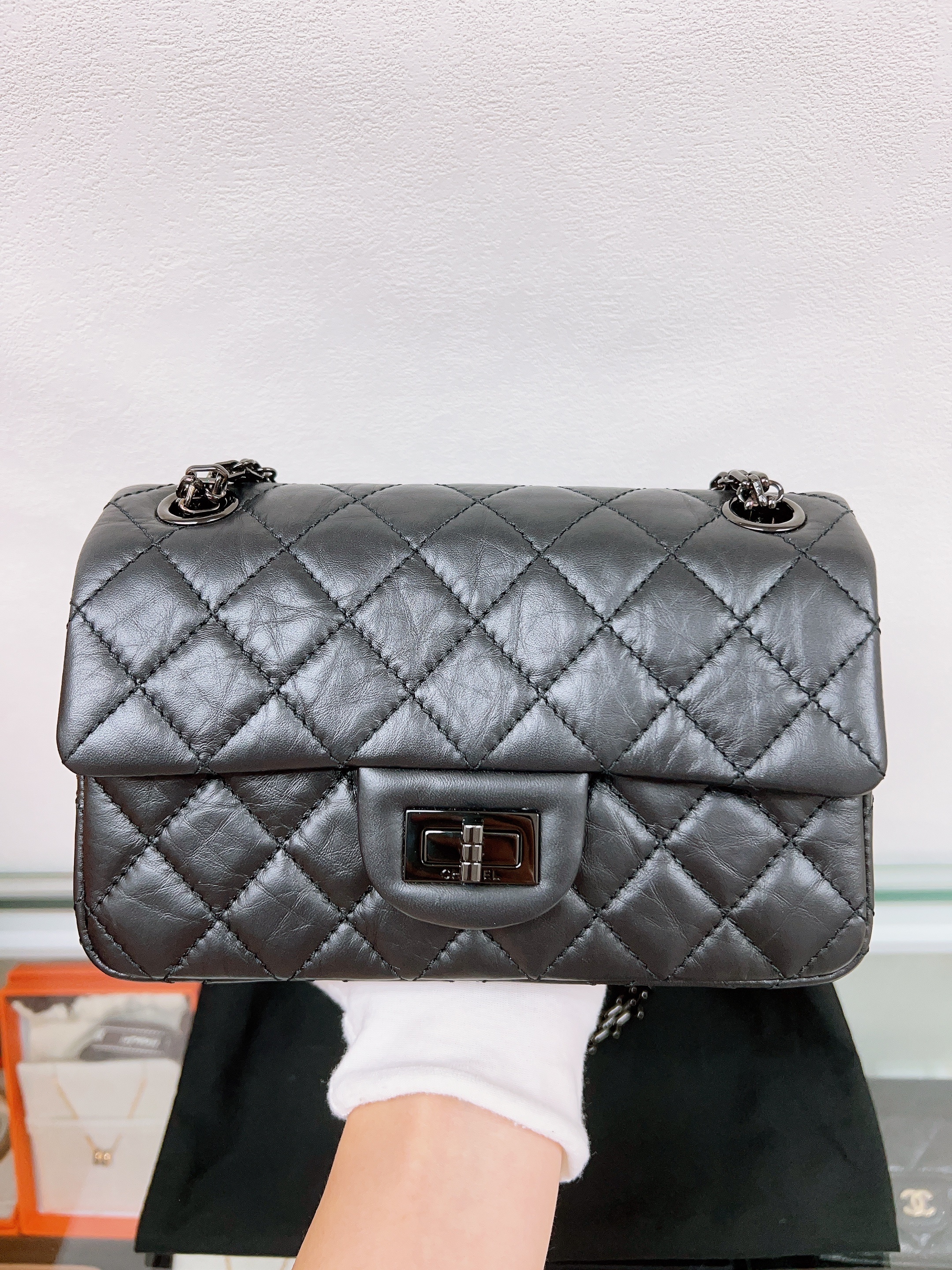 Chanel 2.55 mini bag so black