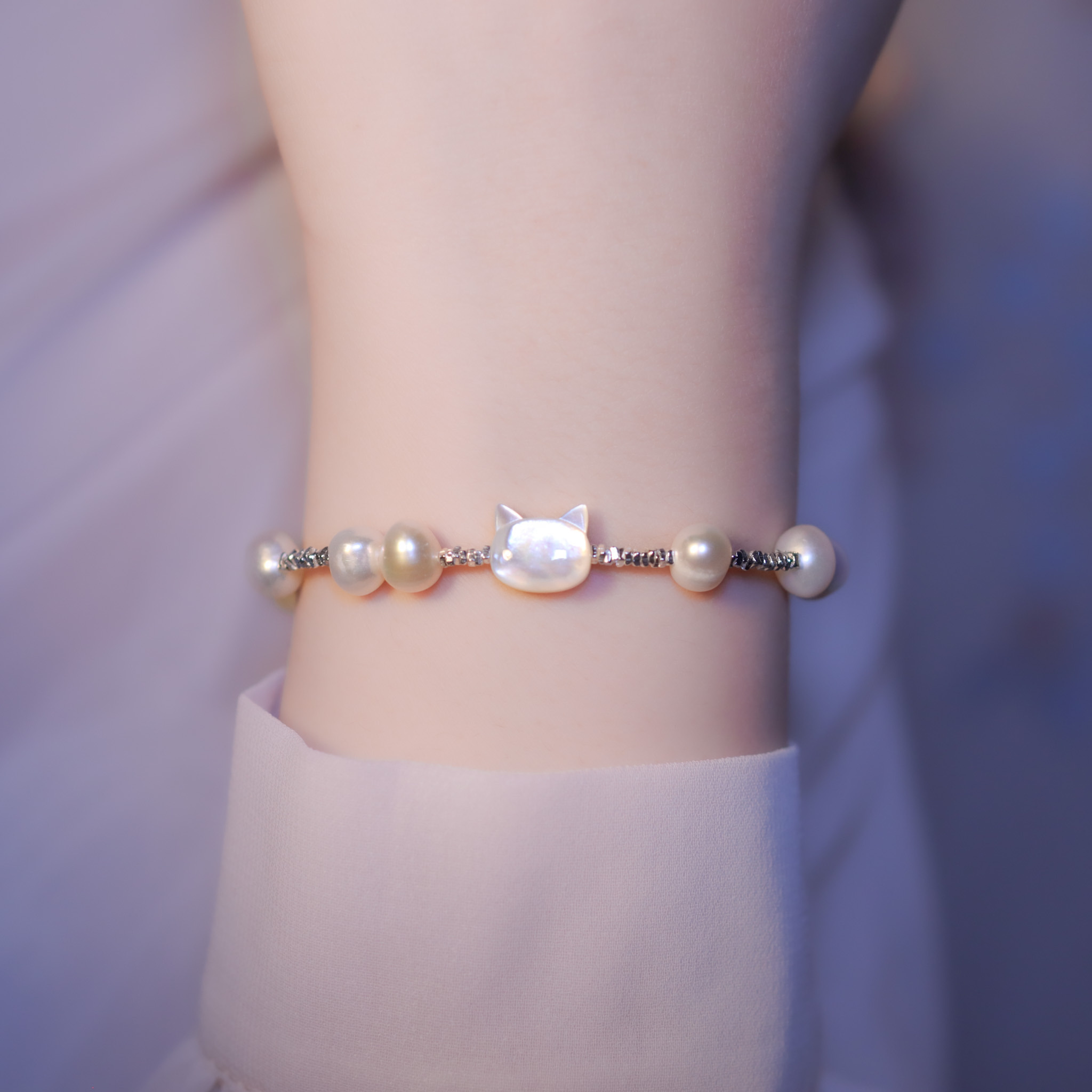 | 925純銀・ 珍珠 | 寶貝貓咪手鏈 | BR1067 |