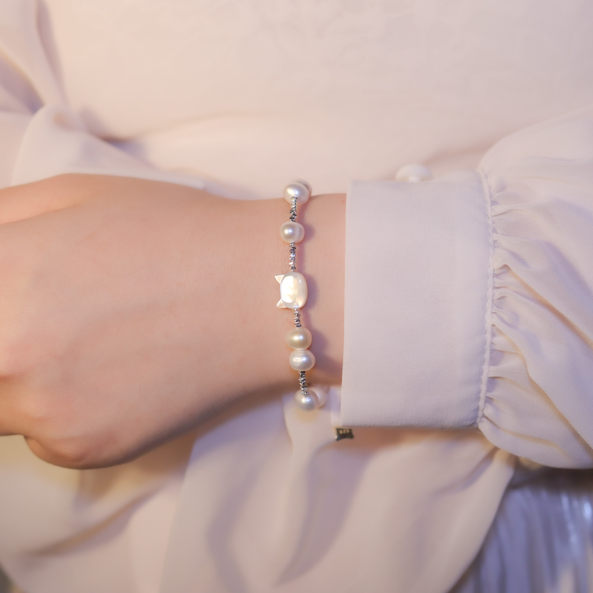 | 925純銀・ 珍珠 | 寶貝貓咪手鏈 | BR1067 |