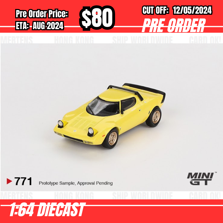 PO-$80  * Mini GT * 1:64 #771 Lancia Stratos HF Stradale  Giallo Fly LHD [OD29/04]