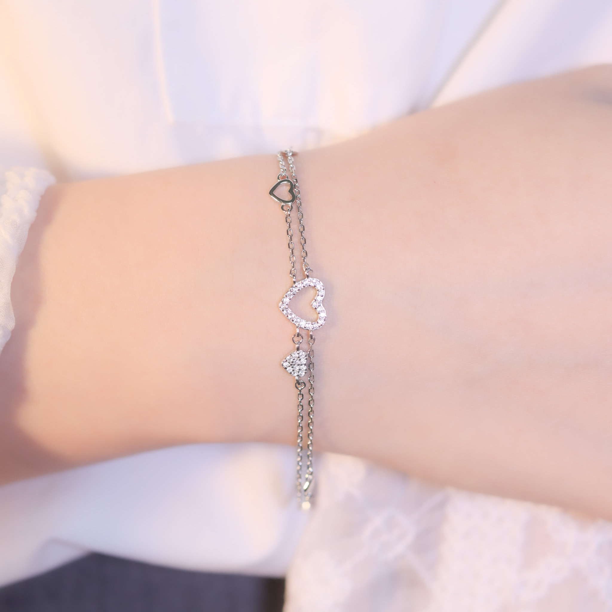 | 925純銀・厚鍍白金 | 愛意洋溢雙層手鏈 | BR1081 |