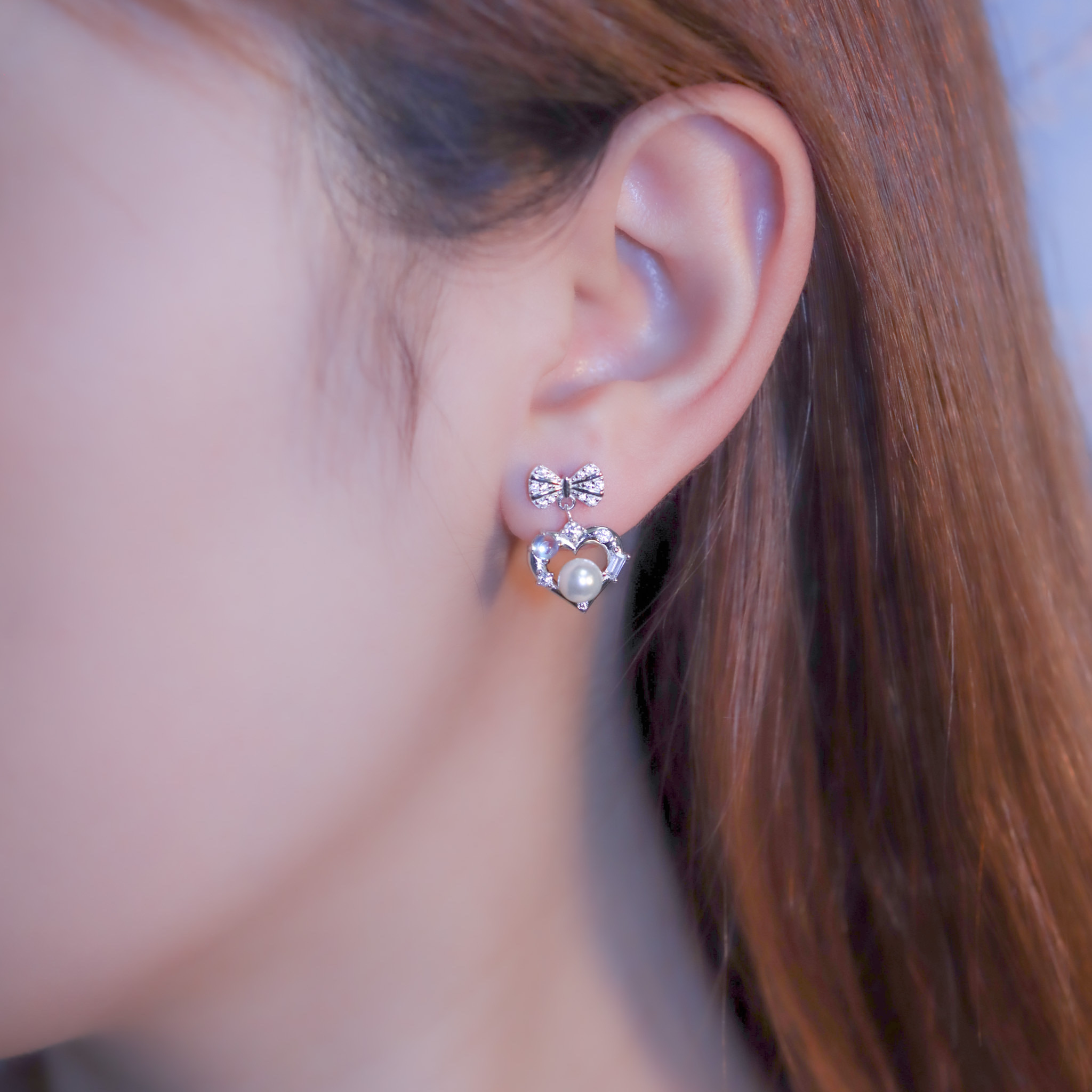 | 9259 Silver・White Gold・Pearl・Glass Stone | Bow Of Pure Heart Earrings | EA0767 |