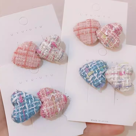 [4 FOR RM10] Chanel-style Fabric Plaid Heart Hair Clip