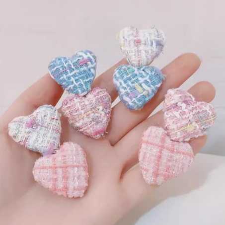 [4 FOR RM10] Chanel-style Fabric Plaid Heart Hair Clip