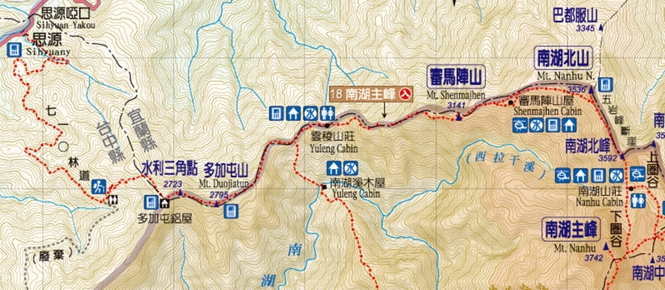 南湖大山的常見出發點為勝光登山口或思源啞口登山口，從南湖北山出發，經過耶克糾溪、奇烈亭與審馬陣山等路段，進入圈谷中，再攀登主峰。