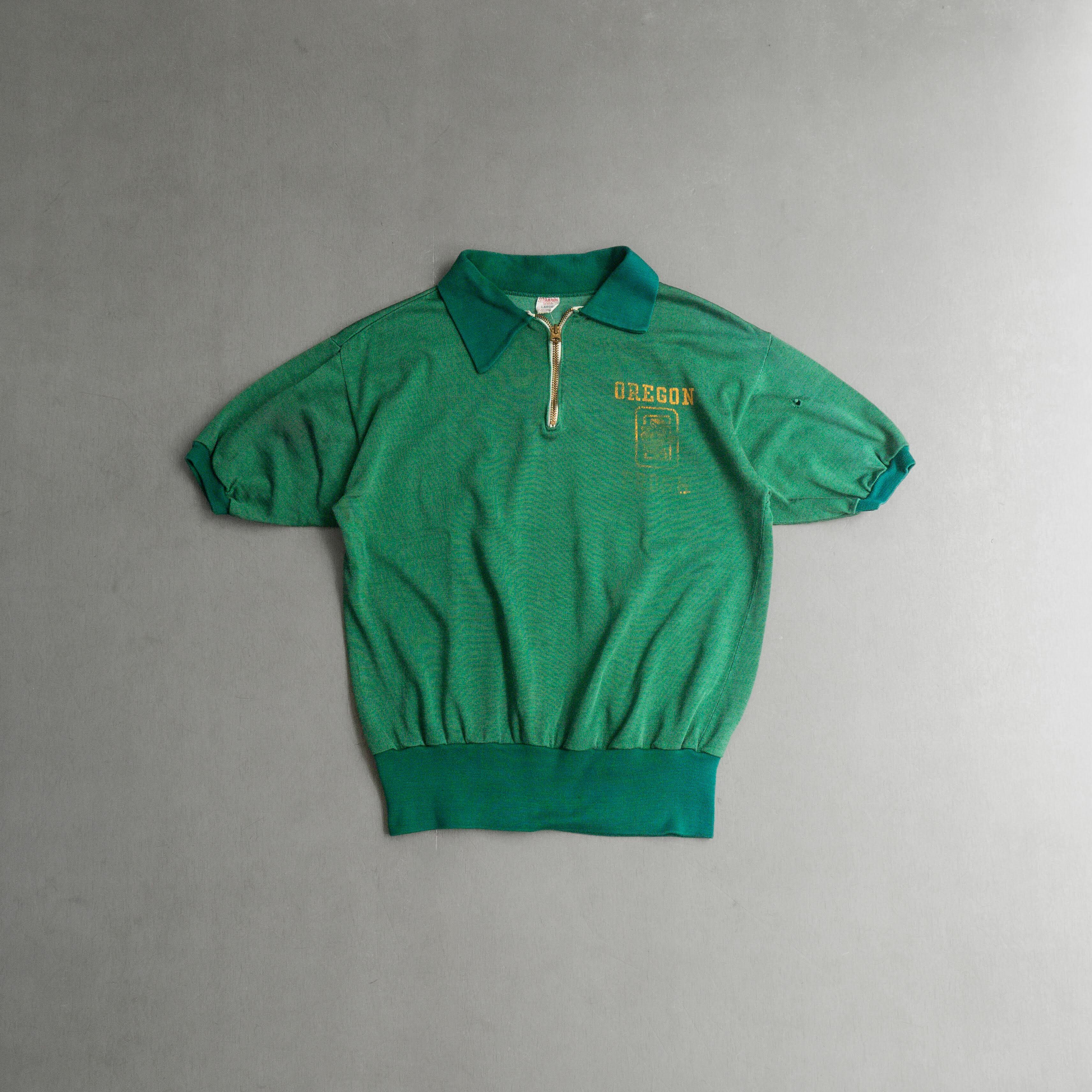 60S CHAMPION 1/4 ZIP ATHLETIC TEE 美國製 綠色 嫘縈 拉鍊 短袖 T恤