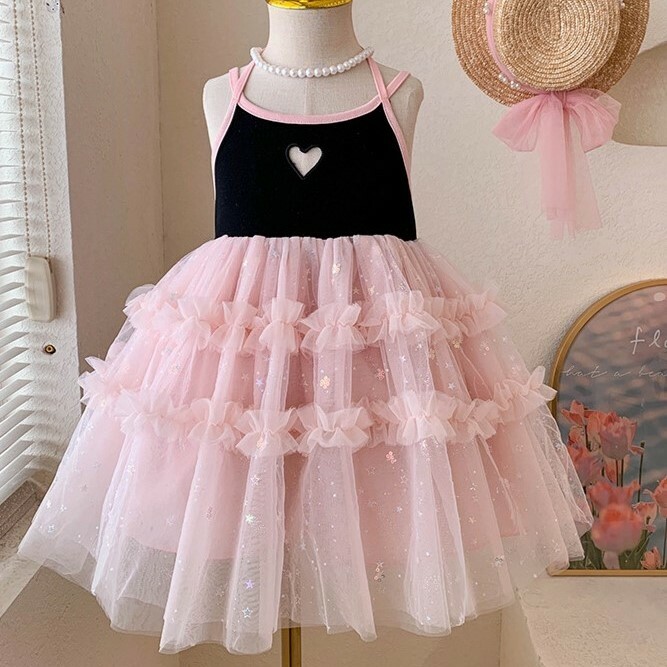 現貨 110cm 細肩帶星星亮片蛋糕裙洋裝 90-140cm #T25091