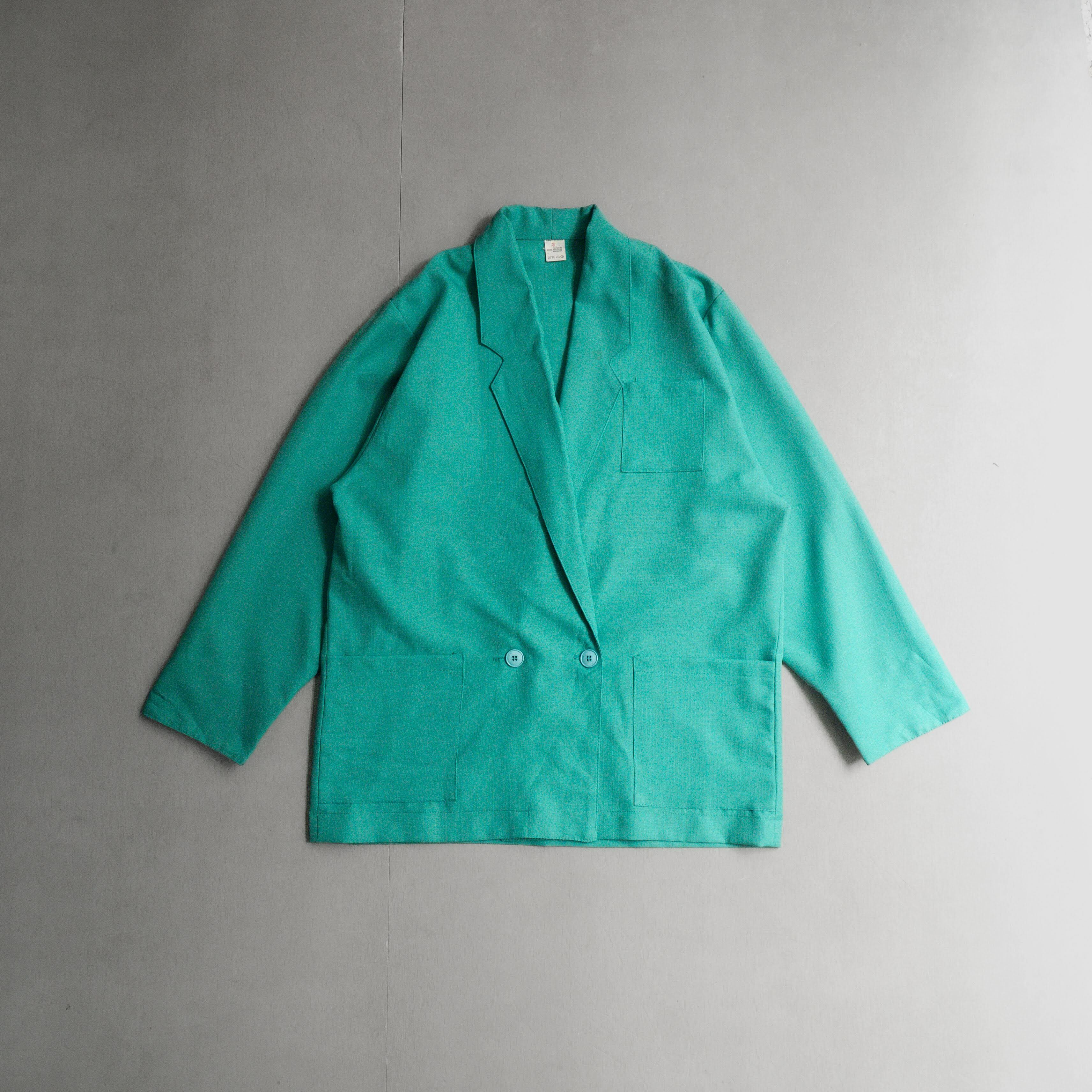 VINTAGE WMN BLAZER 美國 女裝 藍綠色 素面 雙扣 春夏 西裝 外套