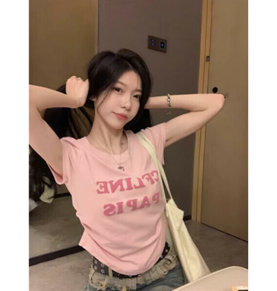 Summer Irregular Short Sleeve T (Pink) [Size: S-L] [Contact Customer Service to Confirm Shipping Size After Placing an Order]