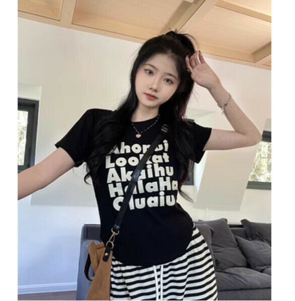 Summer Printed Short Sleeve T (Black) [Size: S-L] [Contact Customer Service to Confirm Shipping Size after Placing an Order]