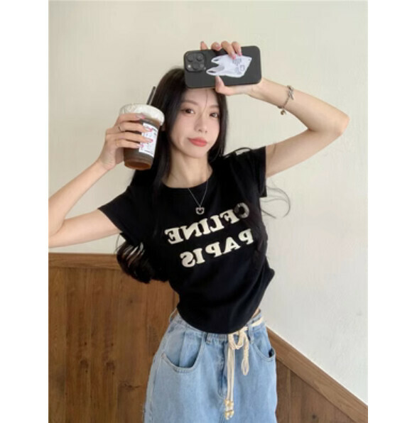 Summer Irregular Short Sleeve T (Black) [Size: S-L] [Contact Customer Service to Confirm Shipping Size after Placing an Order]