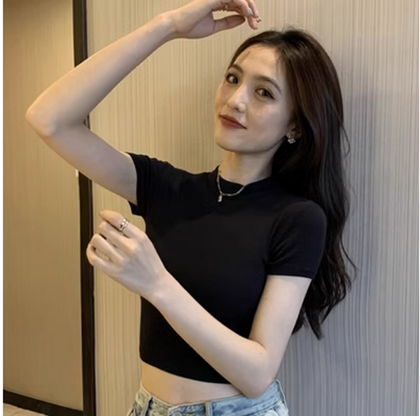 Skinny Stretch T-Shirt (Black) (Size: One Size)