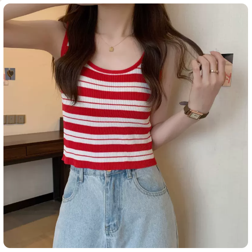Knitted Striped Vest (Red) (One Size)