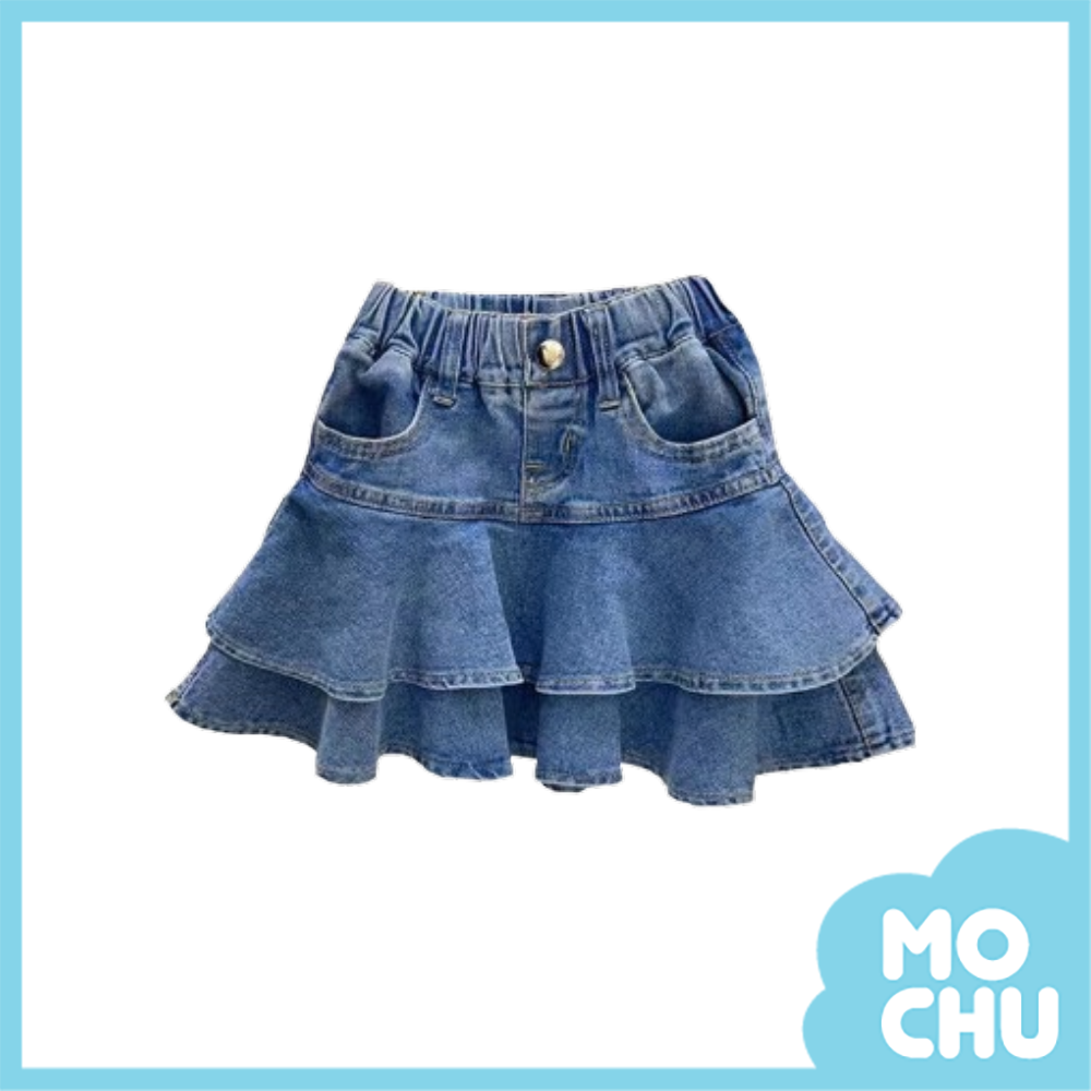 原色波浪牛仔褲裙