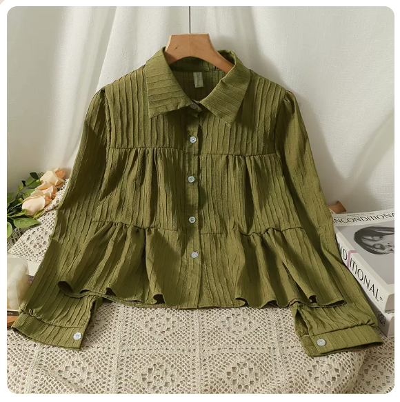 Versatile long-sleeved babydoll shirt (green size: S-3XL) (please contact customer service to confirm the shipping size after placing an order)