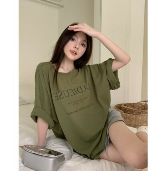 Summer monogram print short sleeve T-卹 (green) [one-size-fits-all]