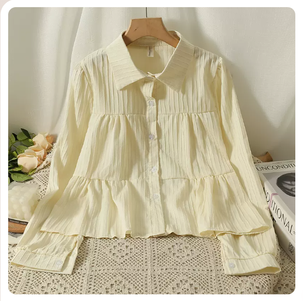Versatile long-sleeved babydoll shirt (apricot size: S-3XL) (please contact customer service to confirm the shipping size after placing an order)