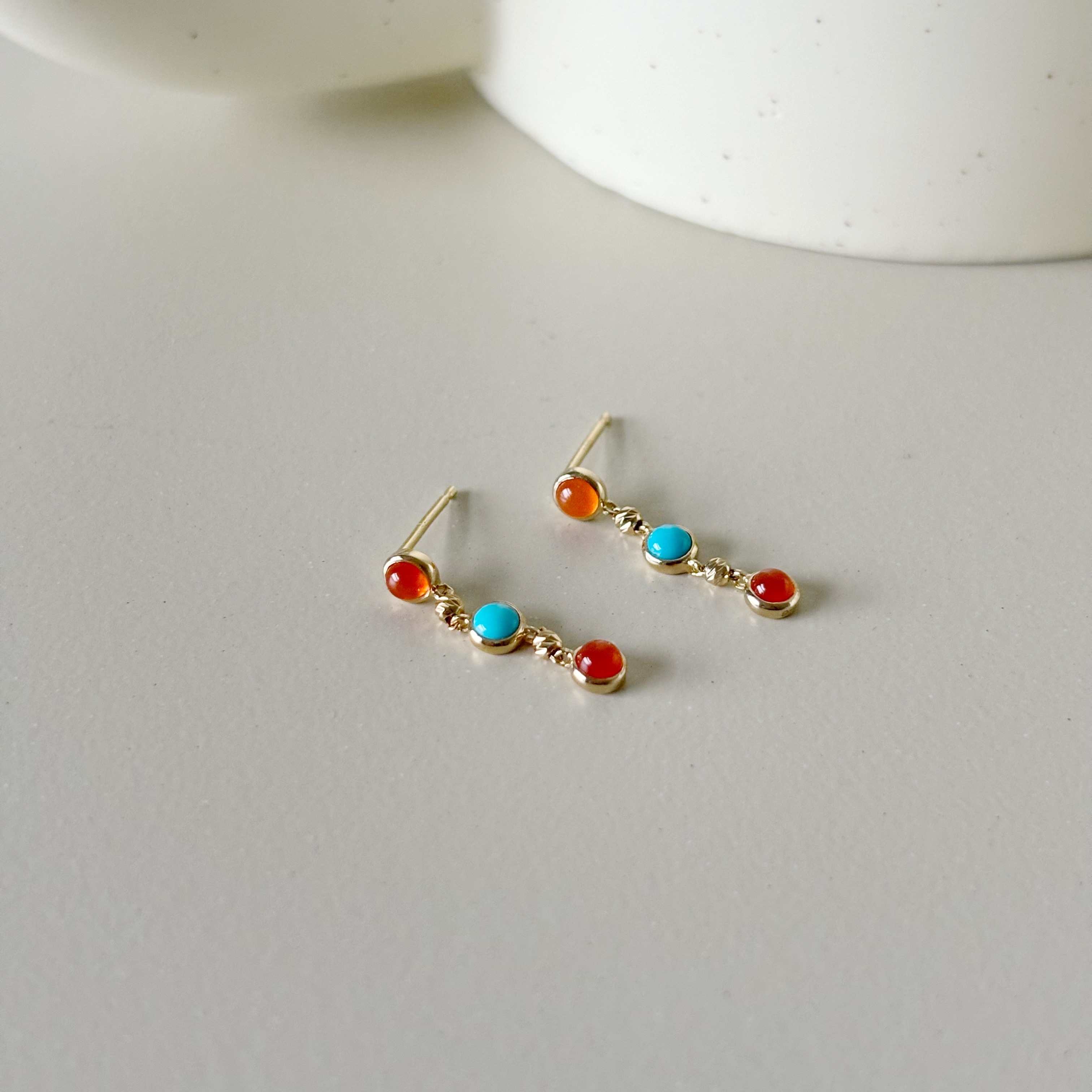 光面小圓橘瑪瑙土耳其石cutting ball耳環