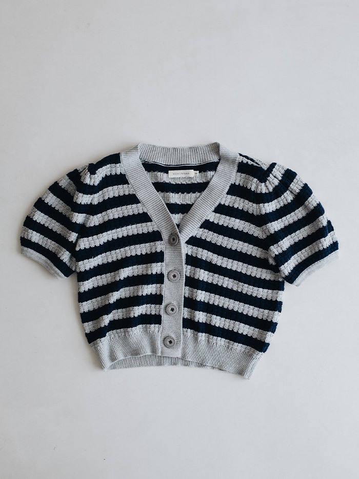 凝歲針織開襟短袖外套-青黛