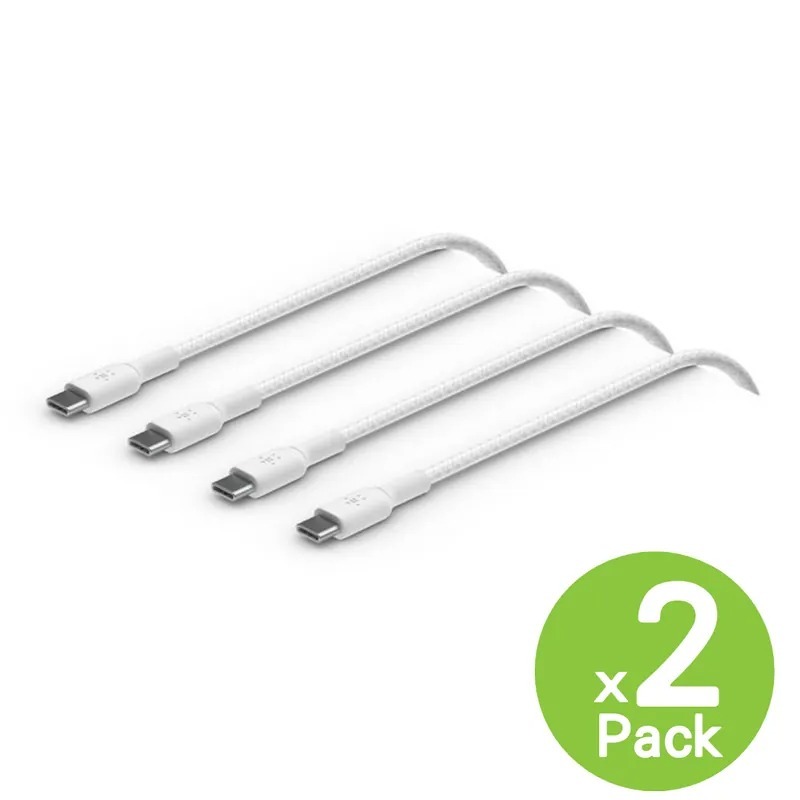 Belkin BoostCharge 60W USB-C 至USB-C 編織充電線纜 (2m/2件裝/白色)