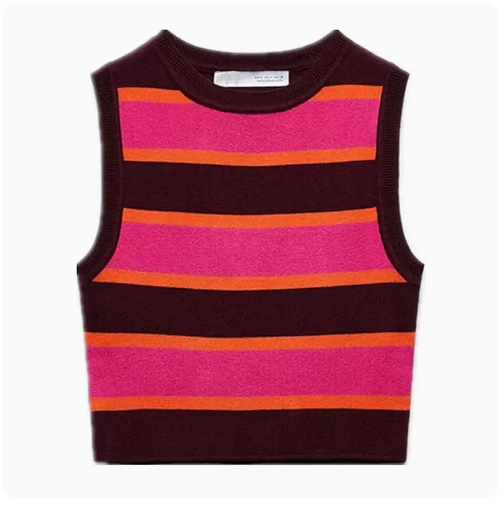 Knitted Striped Vest (Red Black) (One Size)