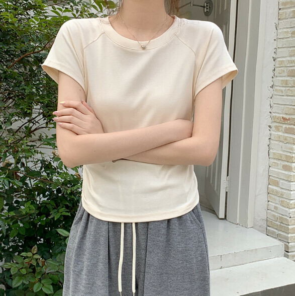 Summer cut-out open back short sleeve t (apricot) [Size: S-XL] [Contact customer service to confirm the shipping size after placing an order]