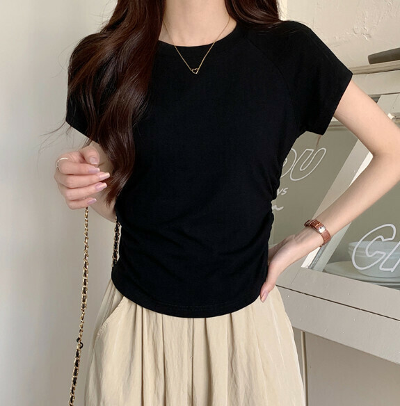 Summer cut-out open back short sleeve t (black) [Size: S-XL] [Contact customer service to confirm the shipping size after placing an order]