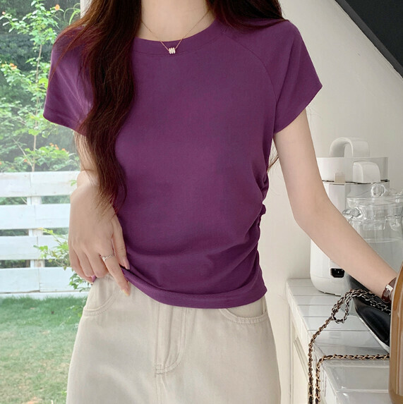 Summer cut-out open back short sleeve t (purple) [Size: S-XL] [Contact customer service to confirm the shipping size after placing an order]