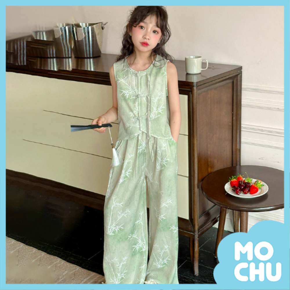清新竹葉無袖套裝