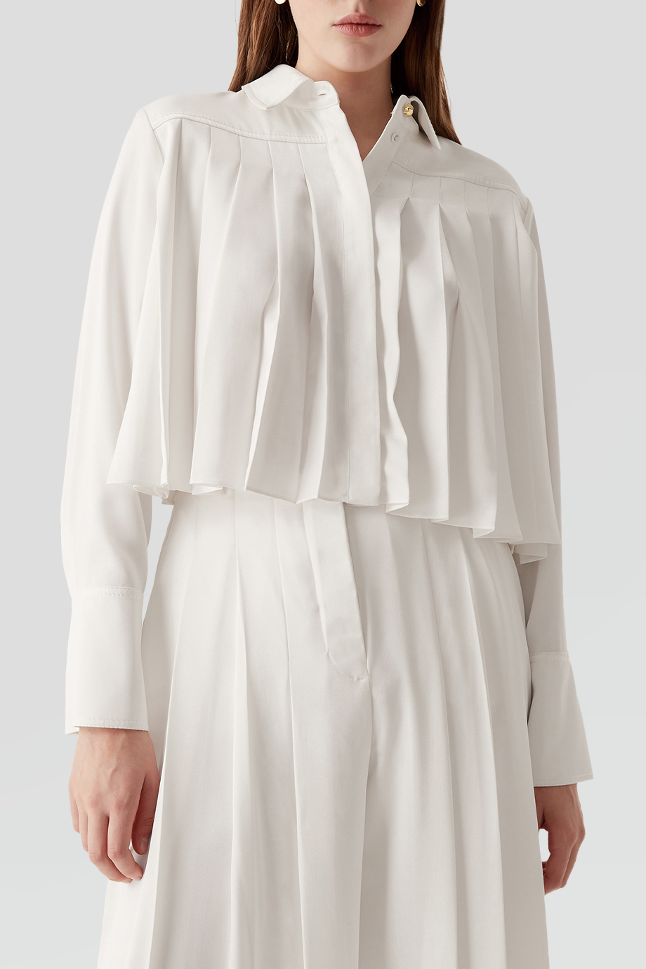 Aje｜ESTRADE 翻領百褶短版襯衫