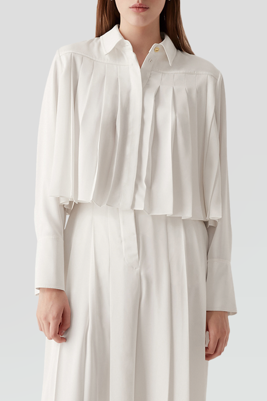 Aje｜ESTRADE 翻領百褶短版襯衫