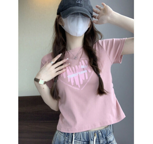 Summer print short sleeve T (pink) [Size: S-L] [Contact customer service to confirm the shipping size after placing an order]