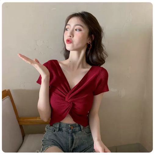 Twisted Knit T-Shirt (Jujube) (One Size)