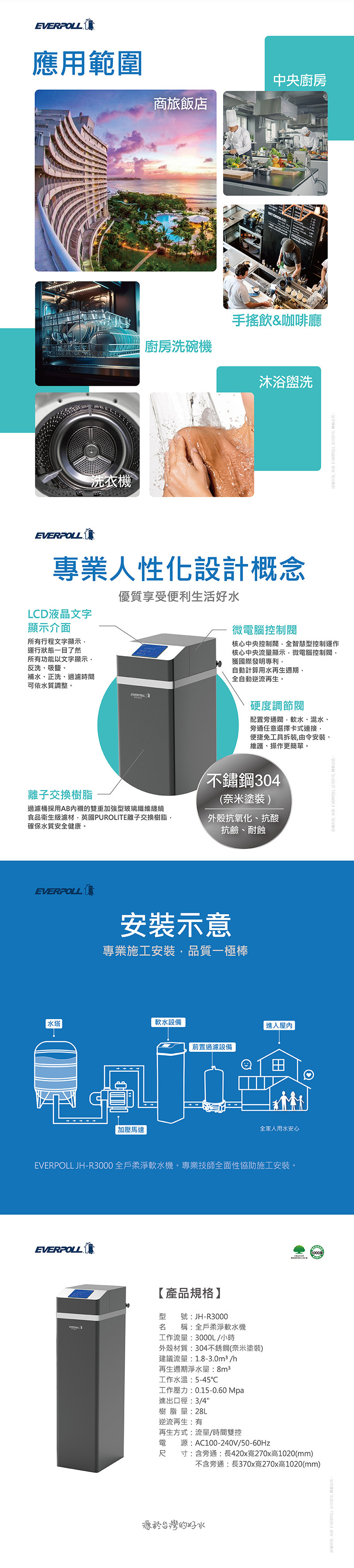 JH-R3000 全戶柔淨軟水機28L