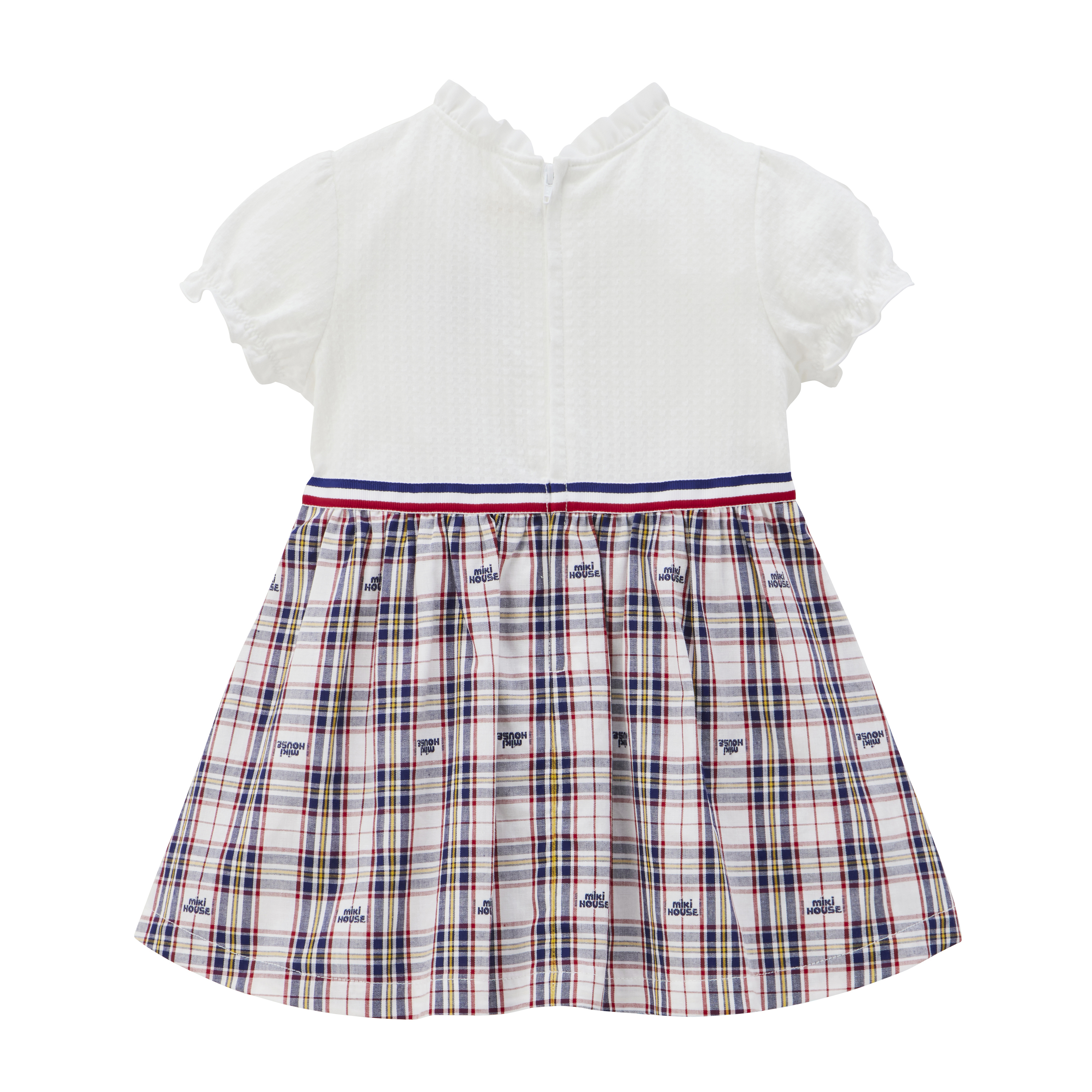 MIKI HOUSE BEAR格紋洋裝-藏藍&白