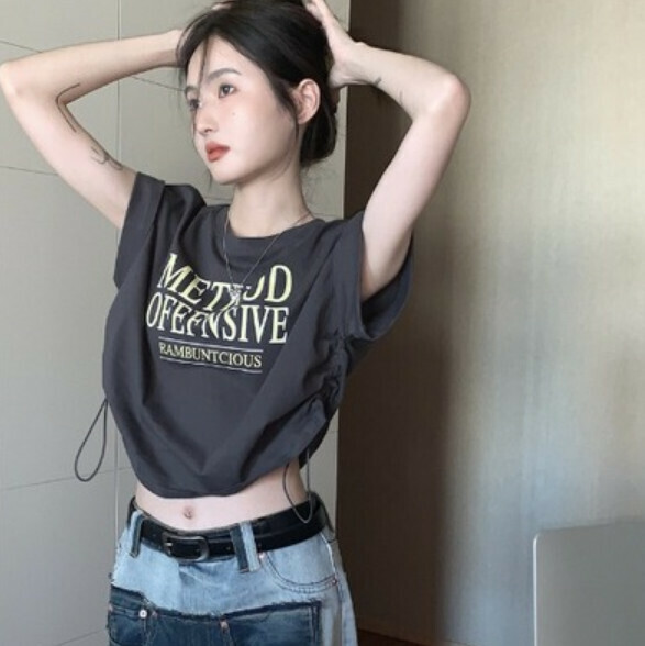 Summer Irregular Short Sleeve T (Gray) [Size: S-XL] [Contact Customer Service to Confirm Shipping Size After Placing an Order]