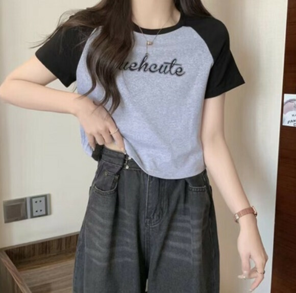 Summer raglan sleeves slim T (gray) [Size: S-XL] [Contact customer service to confirm the shipping size after placing an order]