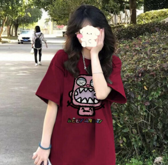 Summer raglan sleeve t (burgundy) [Size: S-2XL] [Contact customer service to confirm the shipping size after placing an order]