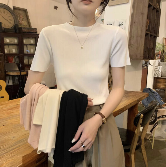 Summer Ice Silk Short Sleeve Shoulder T (White) [Size: S-L] [Contact customer service to confirm the shipping size after placing an order]
