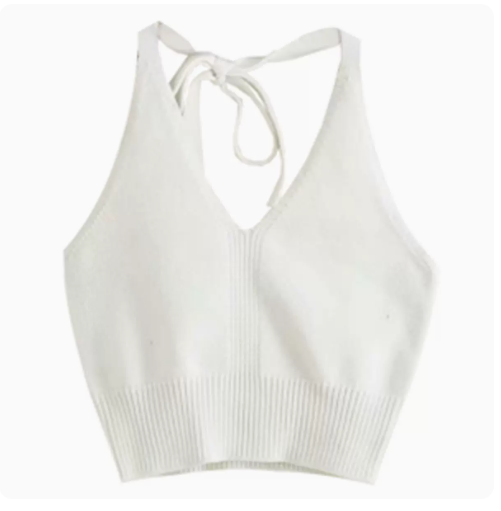 Lace-up halter neck camisole (white) (one size)