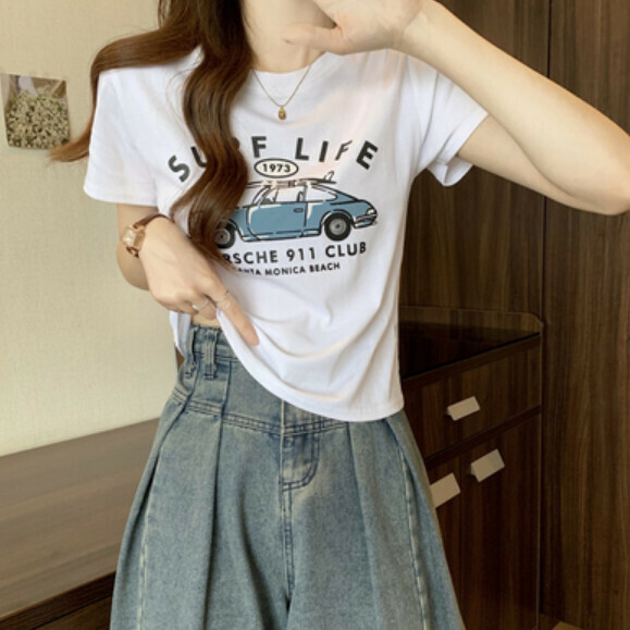Summer letter print full shoulder short sleeve T (white) [Size: S-L] [Contact customer service to confirm the shipping size after placing an order]