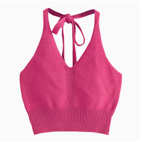 Lace-up halter neck camisole (melon red) (one size)