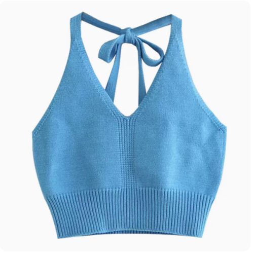 Lace-up halter neck camisole (blue) (one size)
