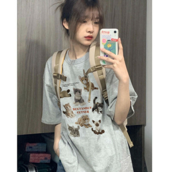 Summer shoulder short sleeve t (gray) [Size: S-2XL] [Contact customer service to confirm the shipping size after placing an order]