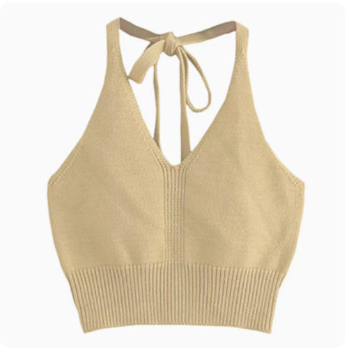 Lace-up halter neck camisole, apricot, one size