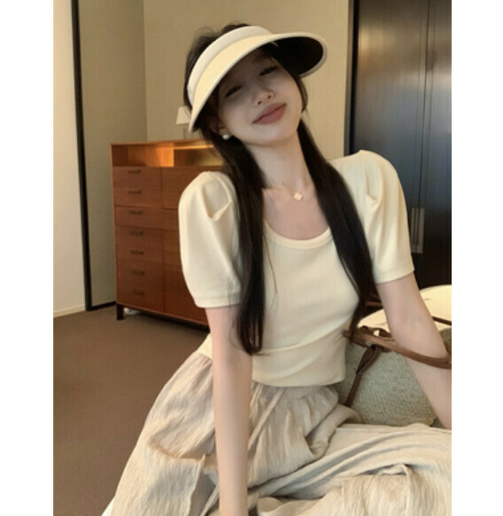Summer puff sleeve short sleeve t (white) [Size: S-L] [Contact customer service to confirm the shipping size after placing an order]