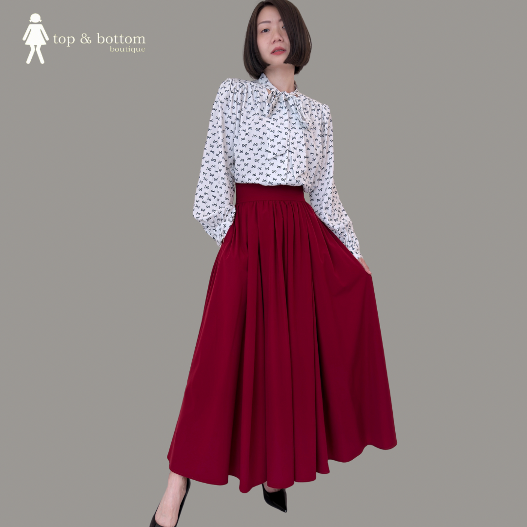SOLID HIGH WAISTED LONG SKIRT